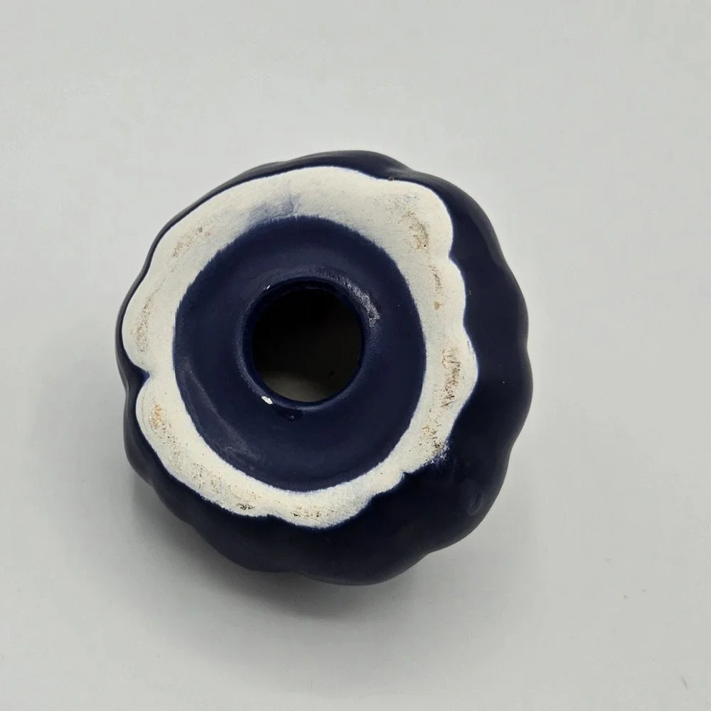 Small Navy Blue Ceramic Pumpkin Figurine Gold Color Stem‎